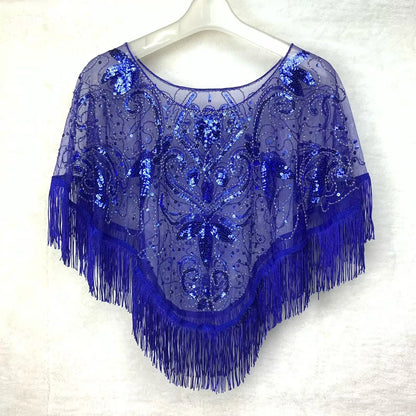 Vintage Sequin Fringe Capelet – Beaded Shawl Wrap for Women Party & Dinner