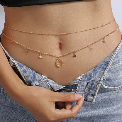 Double Layer Beaded Waist Chain – Minimalist Belly Belt Jewelry for Women