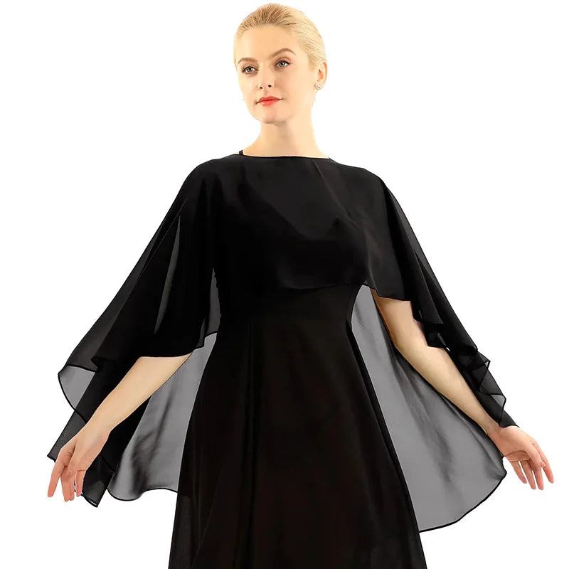Elegant Women’s Chiffon Capes – Solid Color Dress Cover-Up & Bridal Shawl for Weddings