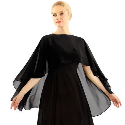 Elegant Women’s Chiffon Capes – Solid Color Dress Cover-Up & Bridal Shawl for Weddings