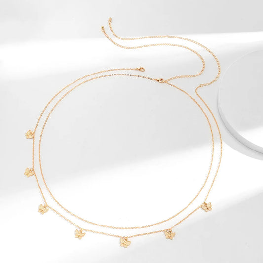 Butterfly Double Thin Waist Chain – Stainless Steel Belly Jewelry for Summer