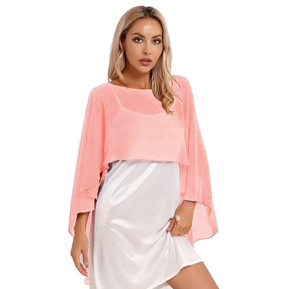 Elegant Women’s Chiffon Capes – Solid Color Dress Cover-Up & Bridal Shawl for Weddings