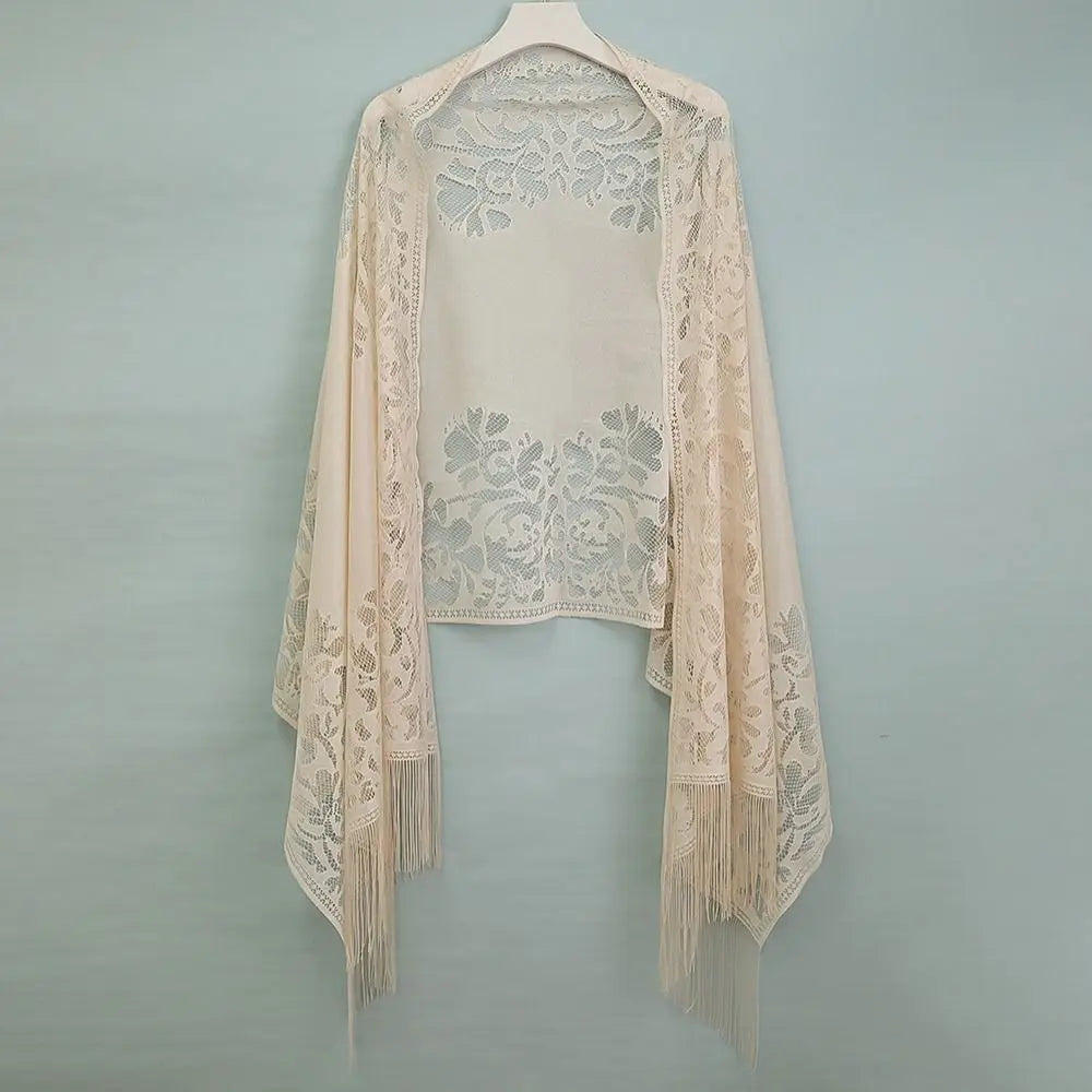 Vintage Tassel Patchwork V-Neck Cardigan – Women’s Shawl, Capelet, and Fringed Scarf