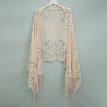 Vintage Tassel Patchwork V-Neck Cardigan – Women’s Shawl, Capelet, and Fringed Scarf