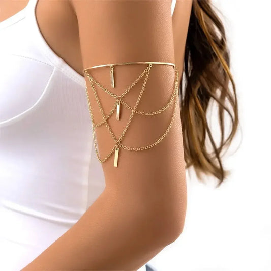 Boho Tassel Upper Arm Bracelet – Retro Geometric Metal Arm Cuff Jewelry
