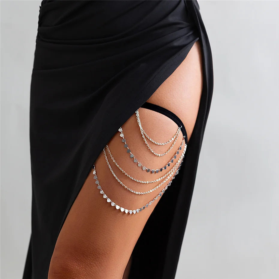 Boho Heart Tassel Thigh Chain – Sexy Multilayer Garter Belt for Women