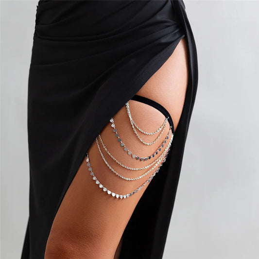 Boho Heart Tassel Thigh Chain – Sexy Multilayer Garter Belt for Women