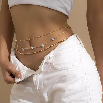 Double Layer Beaded Waist Chain – Minimalist Belly Belt Jewelry for Women