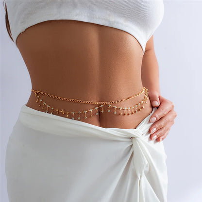 Y2K Rhinestone Star Belly Chain – Tassel Waist Jewelry for Women & Raves