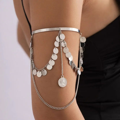 Boho Tassel Upper Arm Bracelet – Retro Geometric Metal Arm Cuff Jewelry