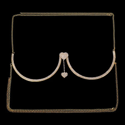 Heart Rhinestone Bra Chain – Sexy Bikini Halter Chest Jewelry for Women