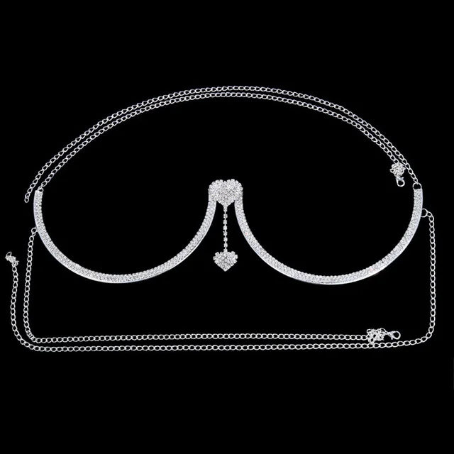Heart Rhinestone Bra Chain – Sexy Bikini Halter Chest Jewelry for Women