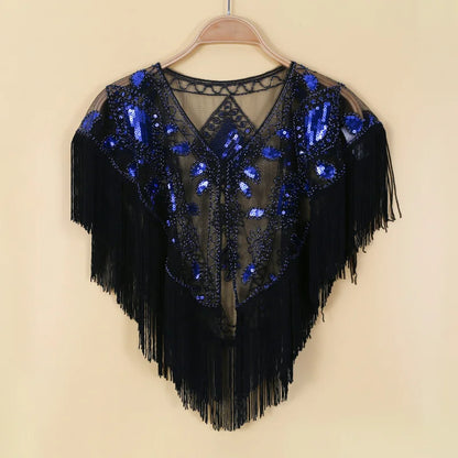Vintage Sequin Fringe Capelet – Beaded Shawl Wrap for Women Party & Dinner