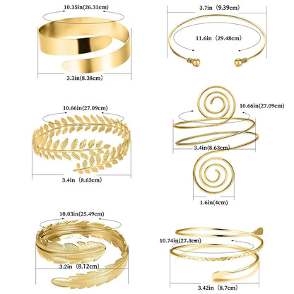 6-Piece Adjustable Upper Arm Bracelet Set – Silver & Gold Bangles for Women