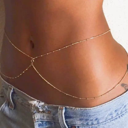 Double Layer Beaded Waist Chain – Minimalist Belly Belt Jewelry for Women