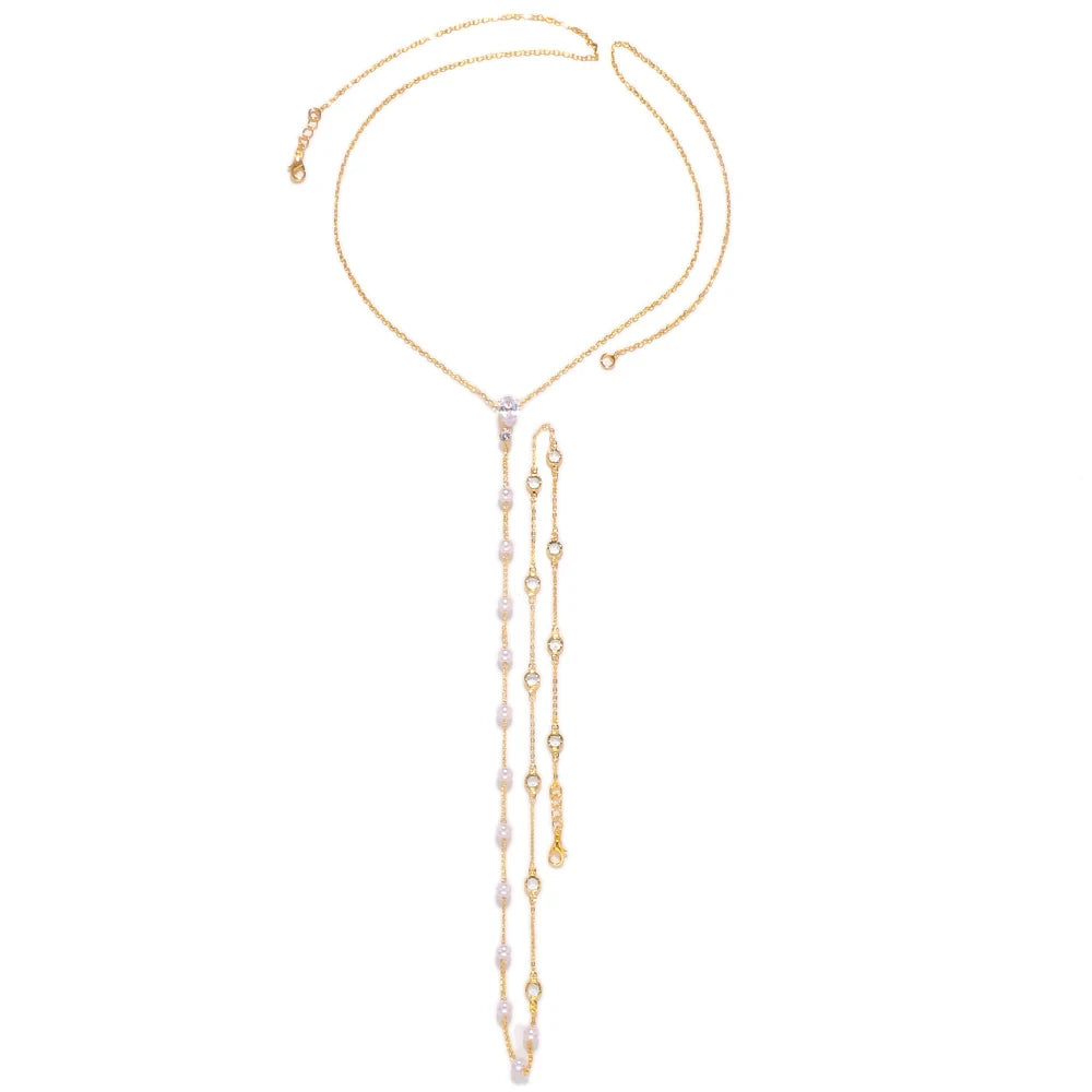 Pearl Crystal Bridal Back Chain – Elegant Wedding Dress Body Jewelry