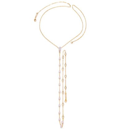 Pearl Crystal Bridal Back Chain – Elegant Wedding Dress Body Jewelry